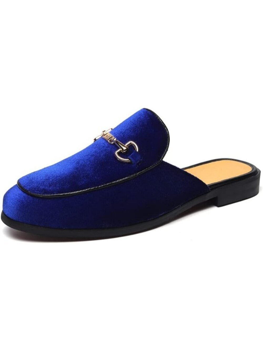 🆕Men's Blue Rubber Sole Velvet Leather Gold Buckle Slip On Penny Loafer Slipper